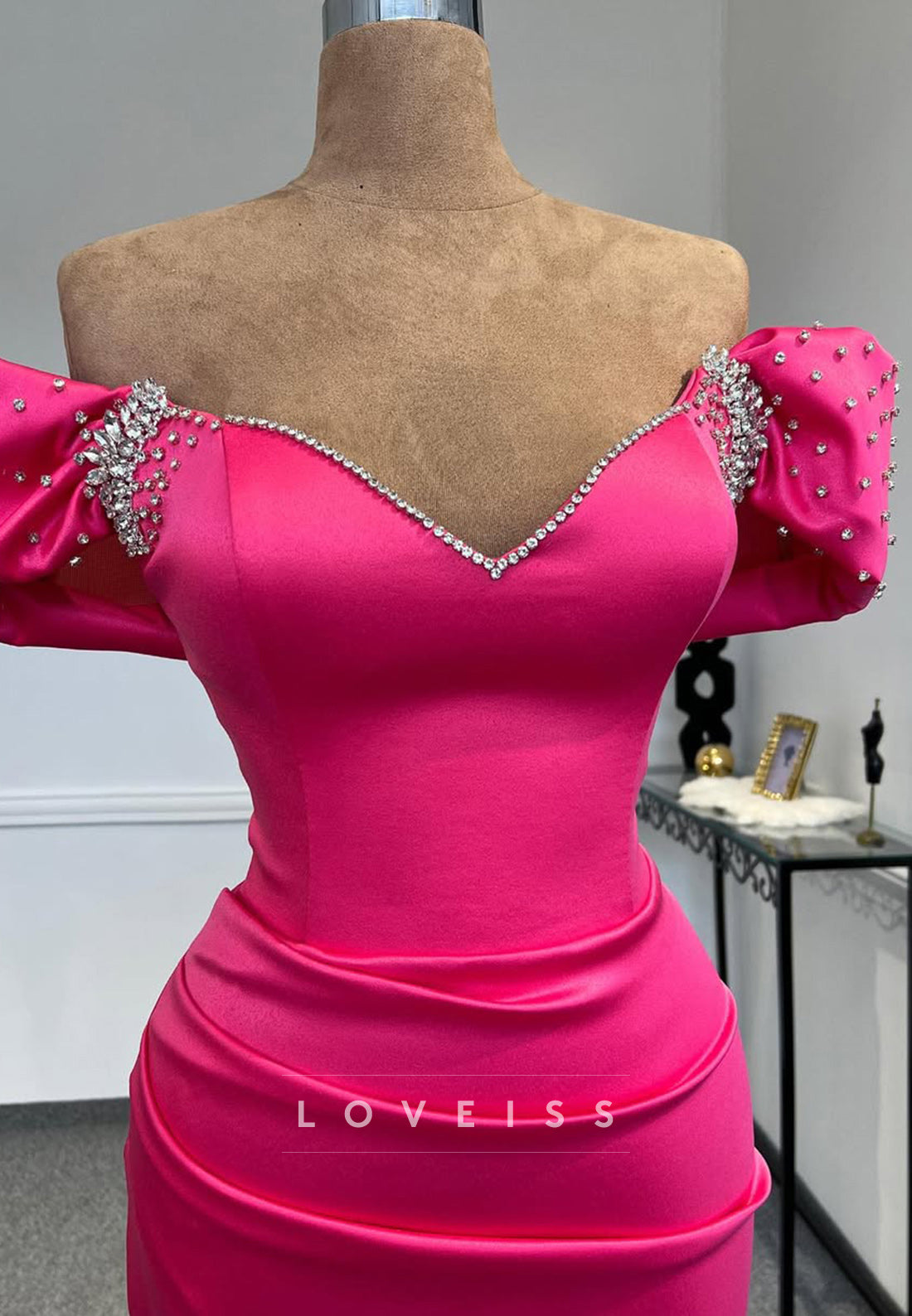 Off-Shoulder Strapless Beaded Pleated Sheath Prom Dress