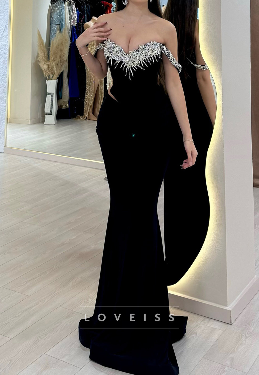 Off-Shoulder Strapless Beadeed Mermaid Evening Dress