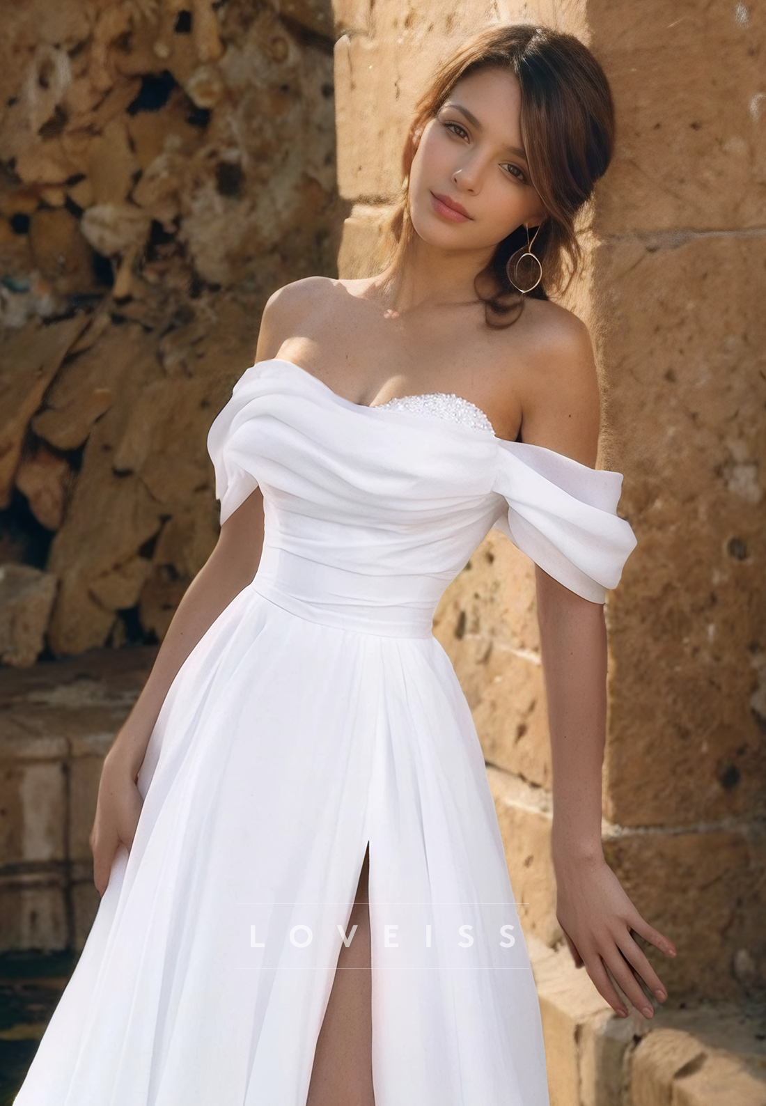 Off-Shoulder Strapless Chiffon A-Line Beach Wedding Dress