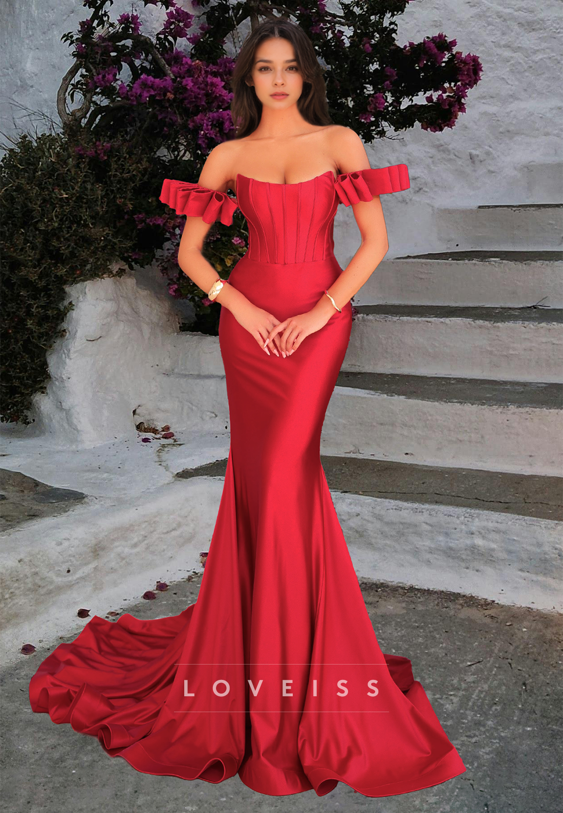 Off-Shoulder Strapless Corset Sleek Mermaid Prom Dress