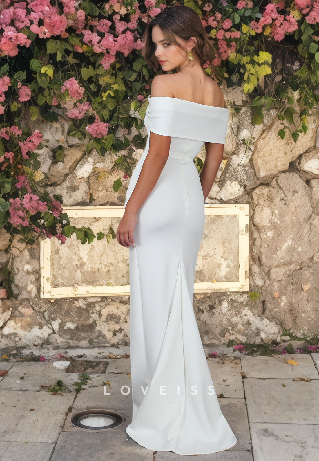 Off-Shoulder Strapless High Slit Sheath Beach Wedding Dress