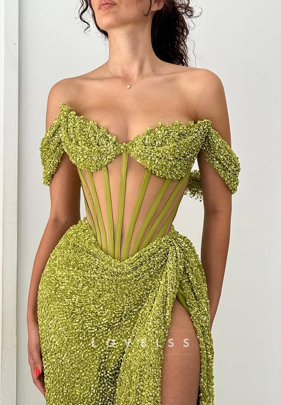Off-Shoulder Strapless High Slit Sheath Prom Dress