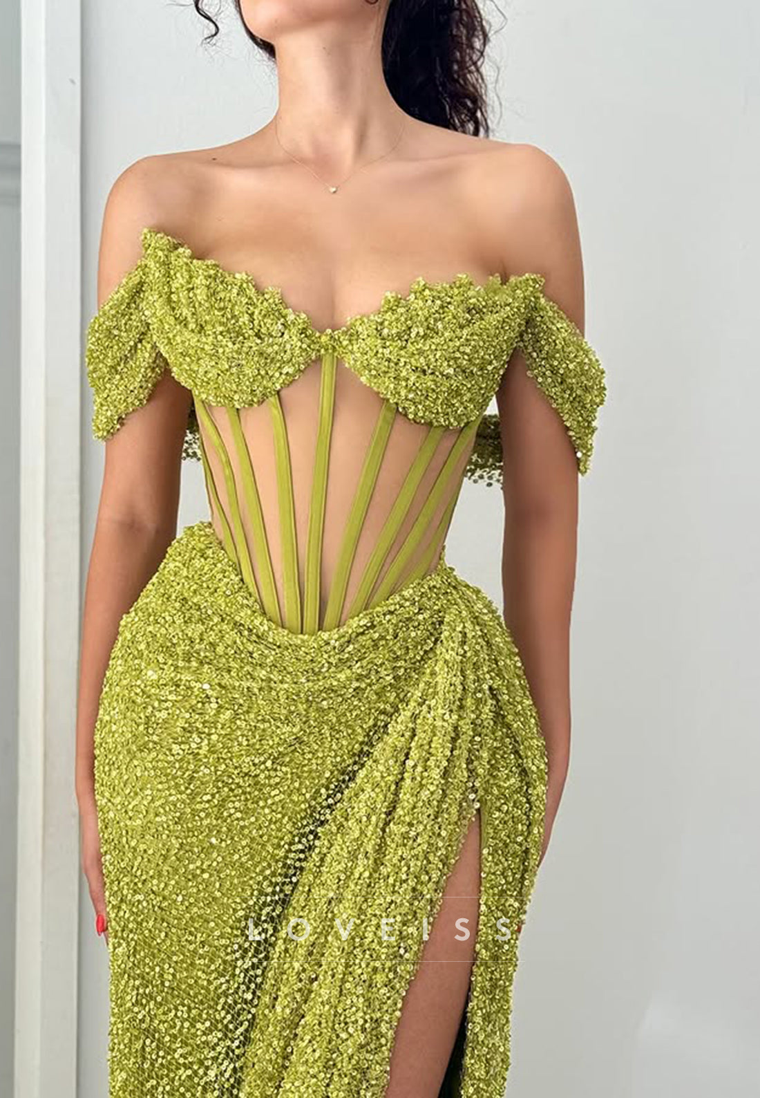 Off-Shoulder Strapless High Slit Sheath Prom Dress