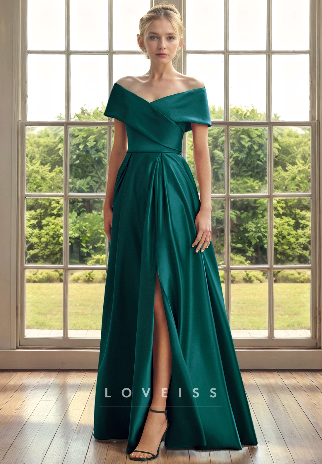 Off-Shoulder Strapless Pleated A-Line Long Mother of Bride Dress Cocktail Dress