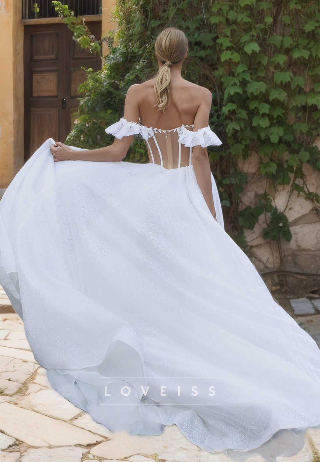 Off-Shoulder Strapless Pleated A-Line Wedding Dress