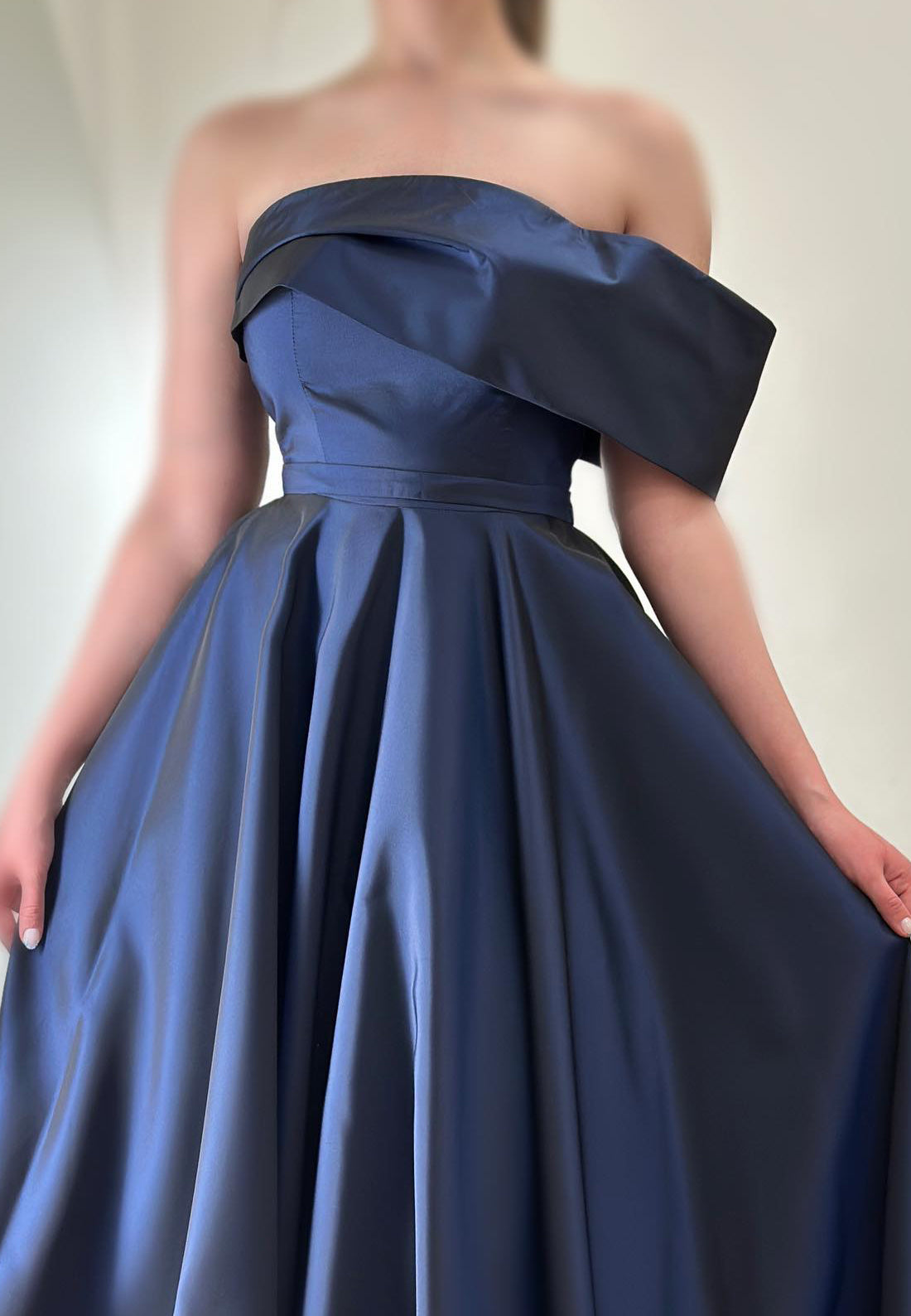 Off-Shoulder Strapless Pleated Formal Dress A-Line Wedding Guest Dress