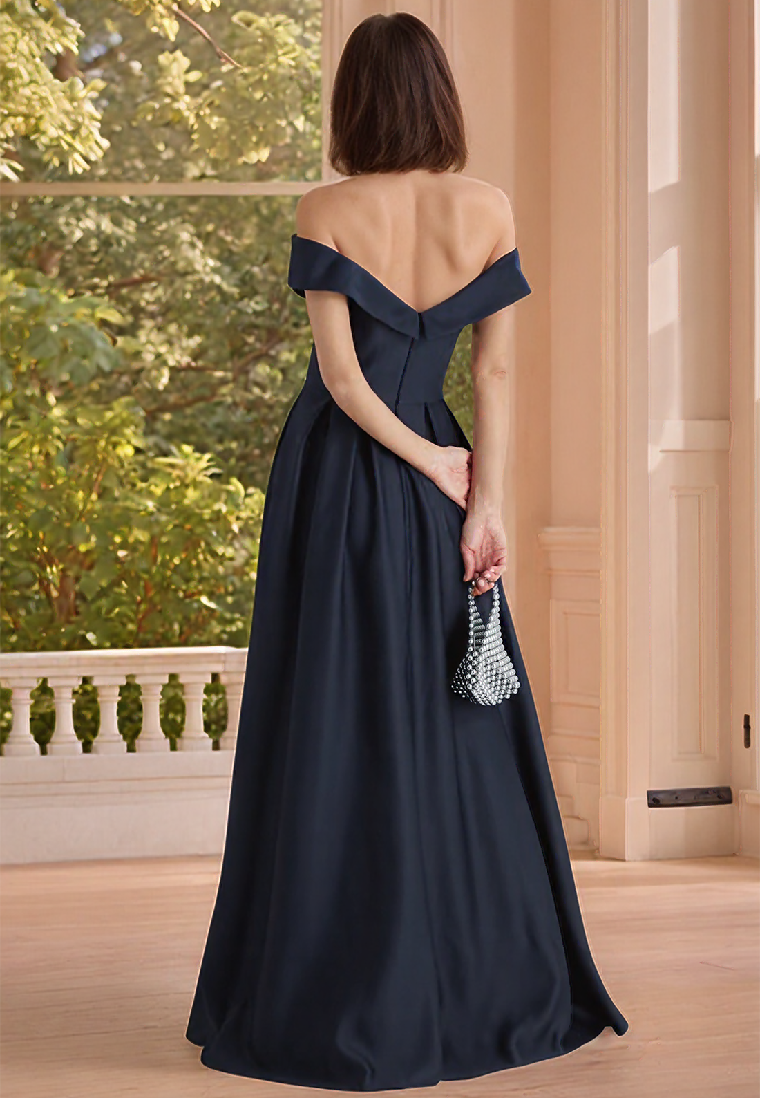 Off-Shoulder Strapless Pleated Satin A-Line Evening Dress Mothert of Bride Dress
