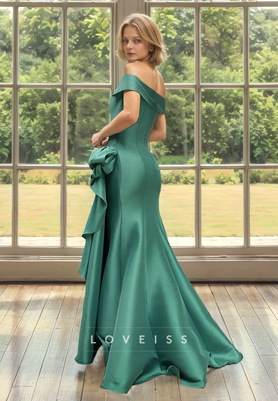 Off-Shoulder Strapless Ruffled Sleek Satin Mermaid Mother of Bride Dress