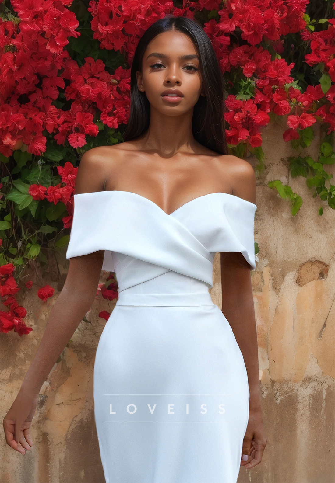 Off-Shoulder Strapless Sleek Mermaid Removable Train Wedding Dress