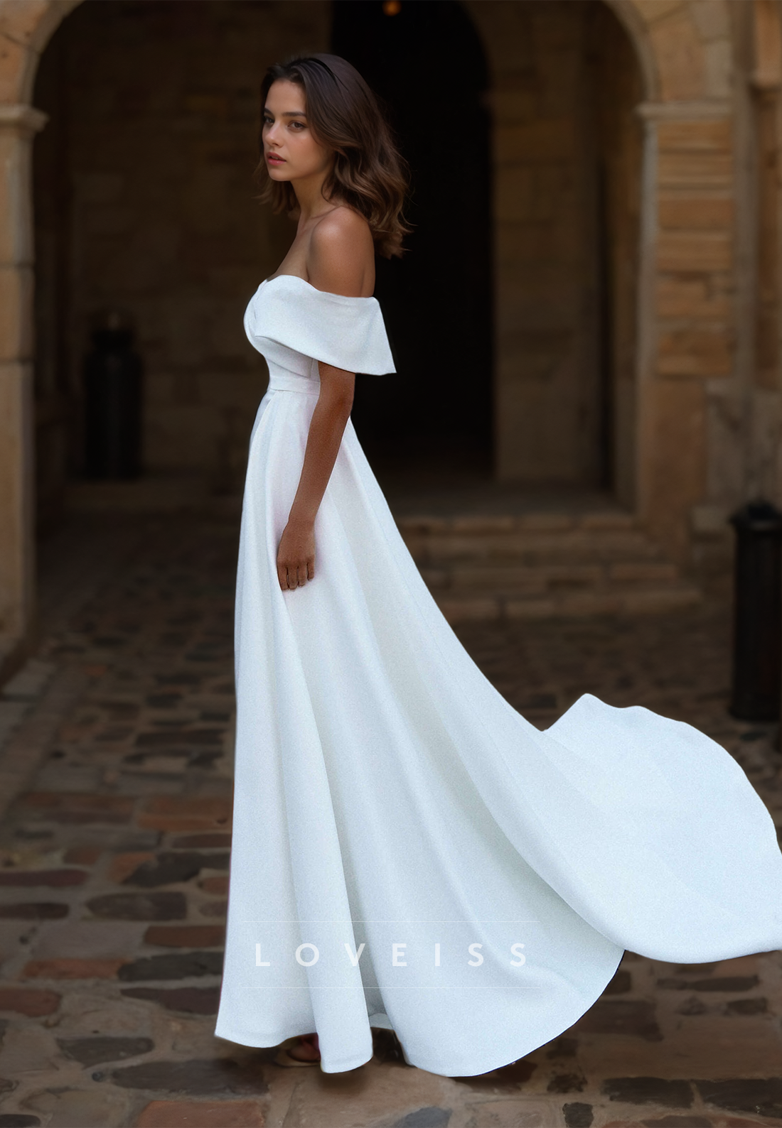 Off-Shoulder Strapless Sleek Mermaid Removable Train Wedding Dress