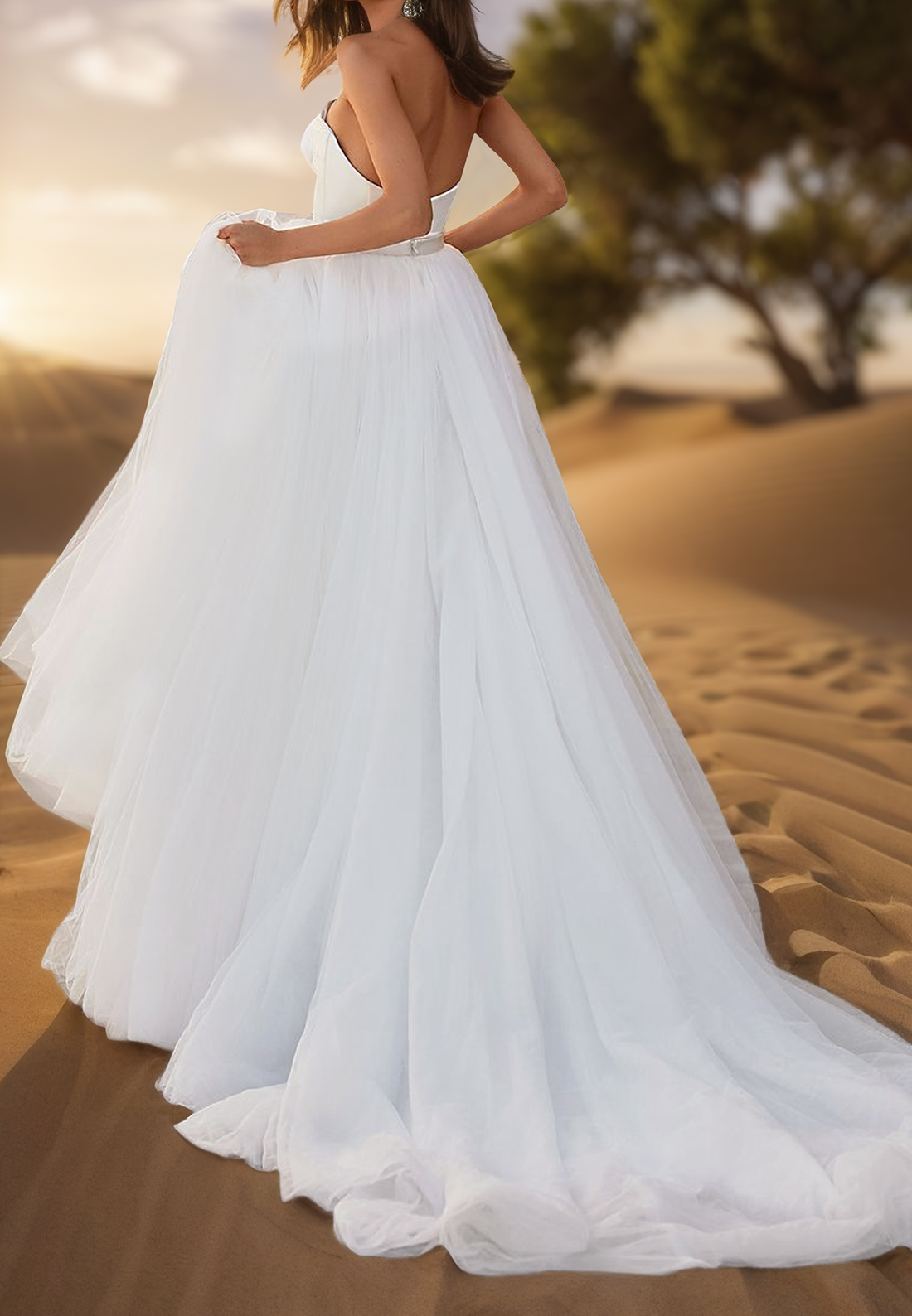 Off-Shoulder Strapless Tulle Pleated A-Line Wedding Dress