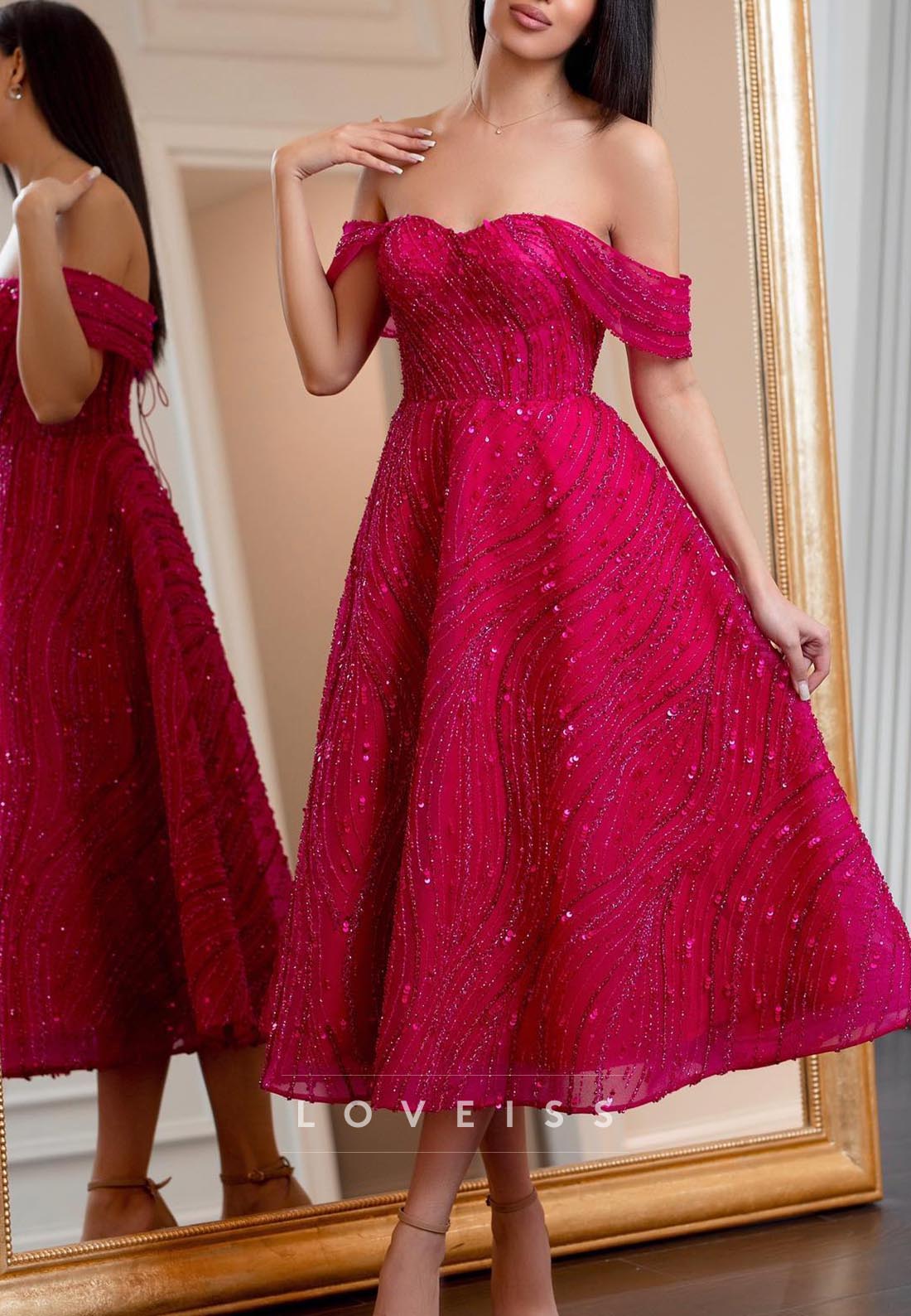 Off-Shoulder Straps Beaded Embroidery A-Line Formal Dress