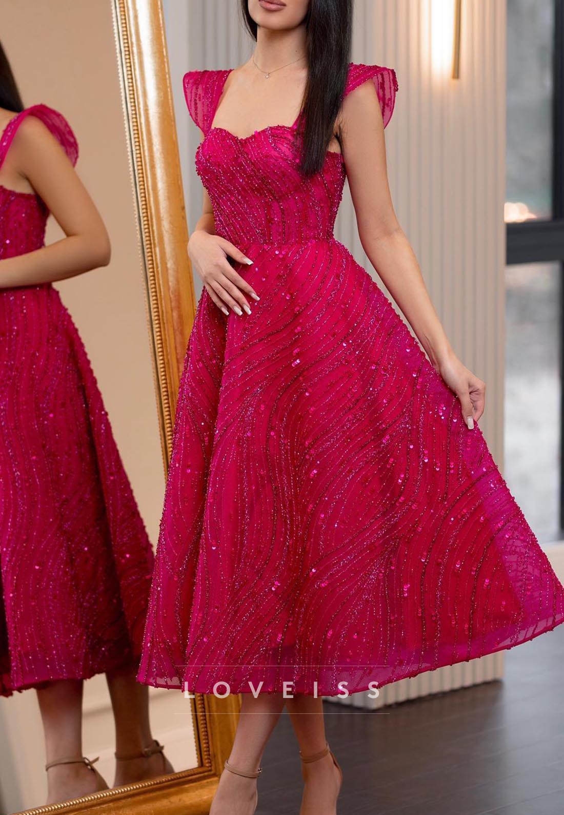 Off-Shoulder Straps Beaded Embroidery A-Line Formal Dress