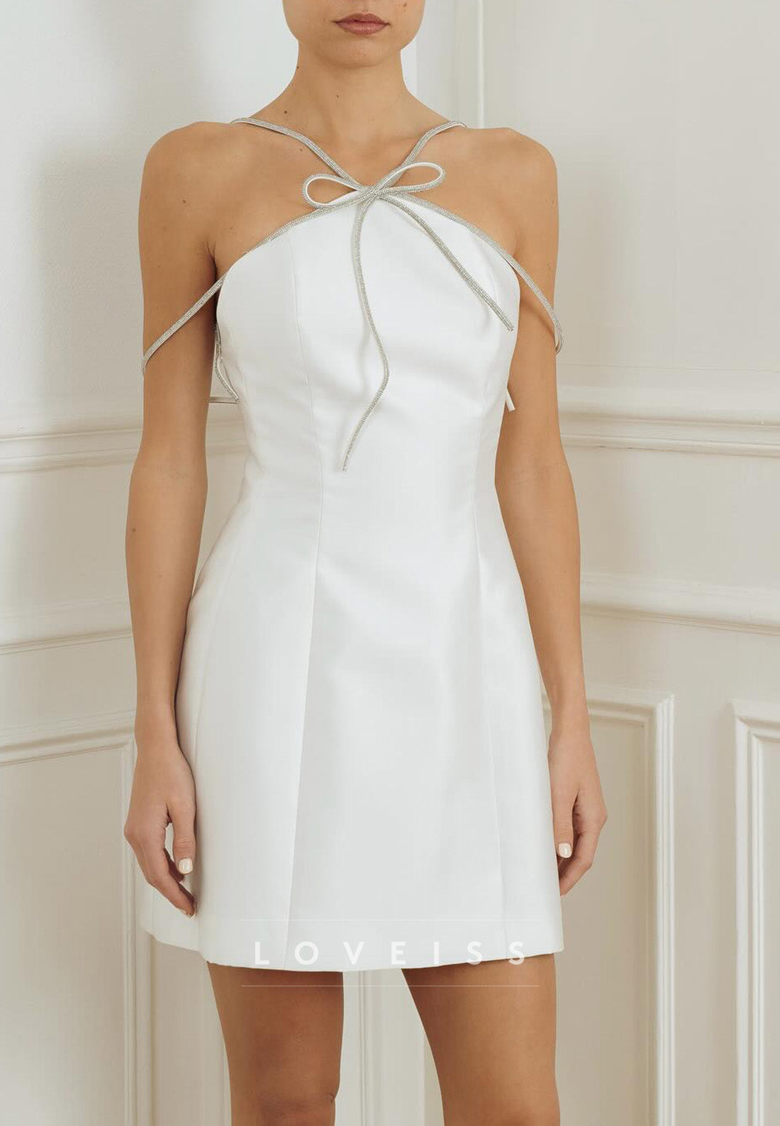 Off-Shoulder Straps Sleek A-Line Short Satin Beach Wedding Dress