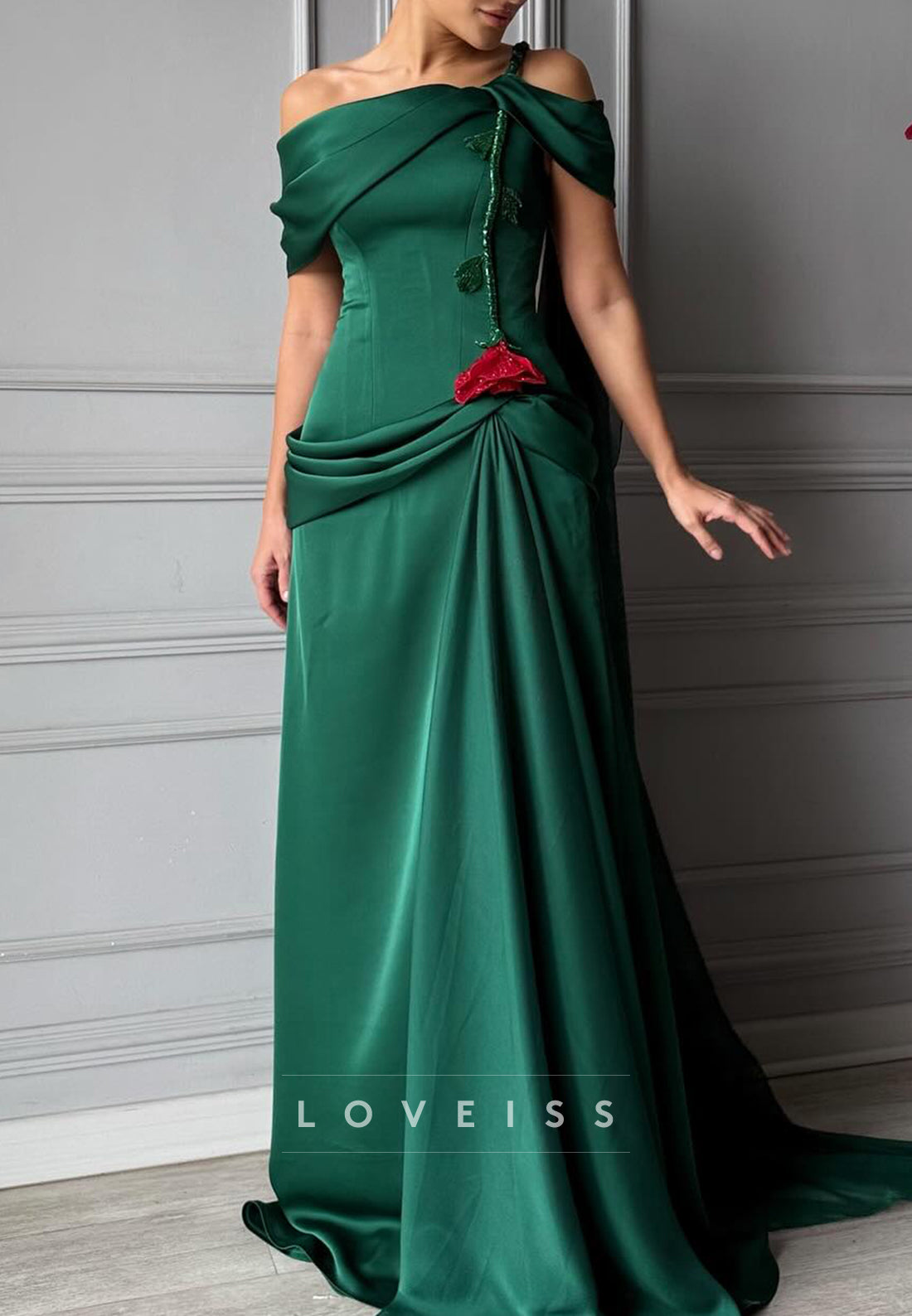 Off-Shoulder Straps Sleek Sheath Dark Green Formal Dress