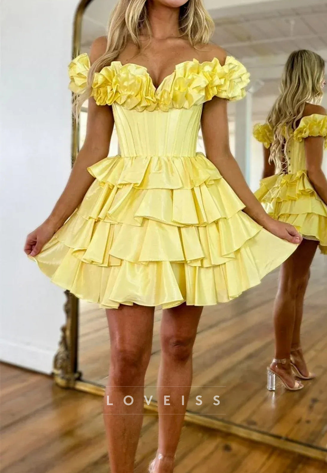 Off-Shoulder Tiered A-Line Ruffled Homecoming Dress