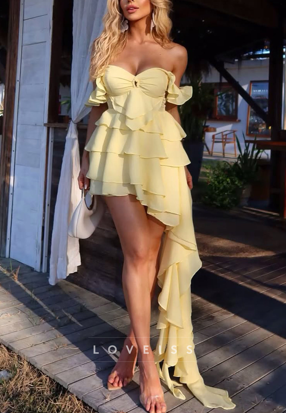 Off-Shoulder Tiered Chiffon A-Line Party Homecoming Dress