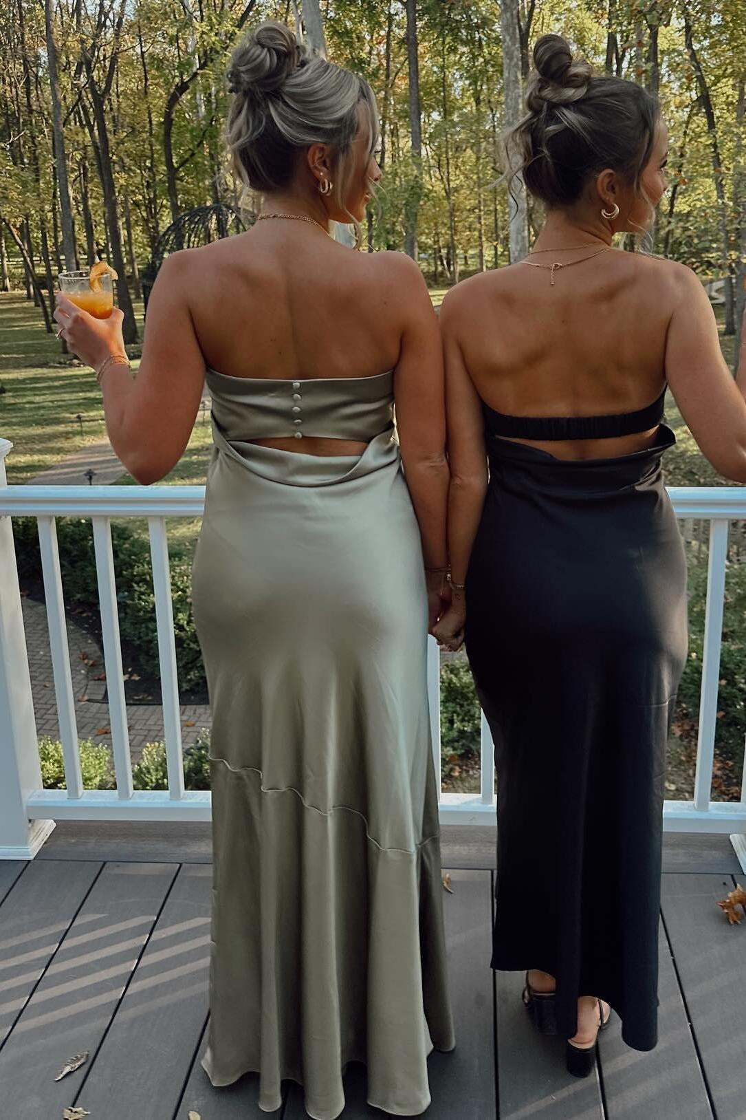 Olive Green Strapless Satin A-line Long Prom Dress