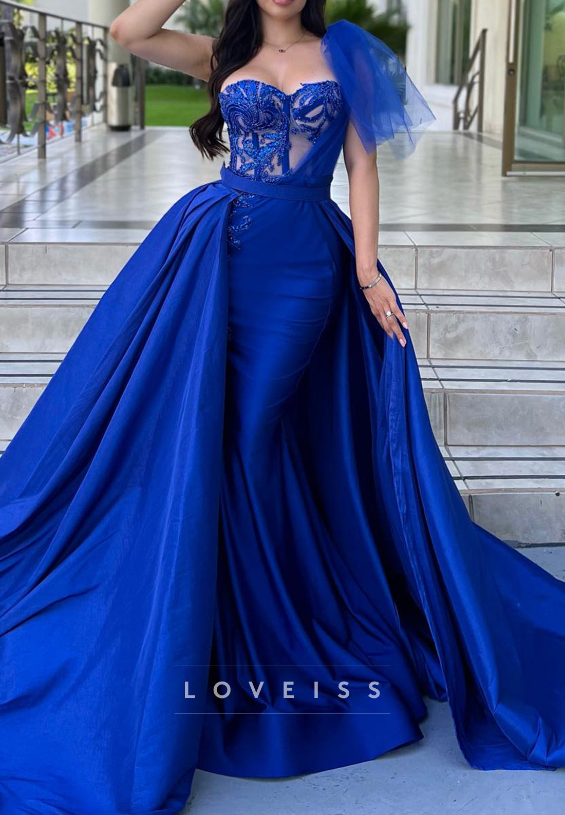 One Shoulder Appliques Prom Dresss Mermaid Party Dress