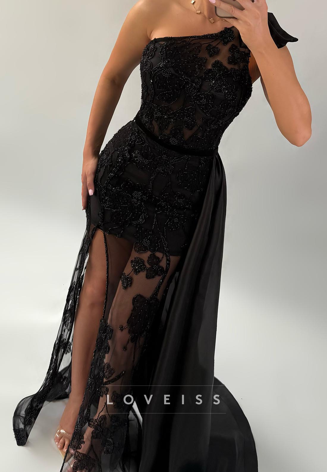 One Shoulder Appliques Sleeveless Sheath Evening Dress