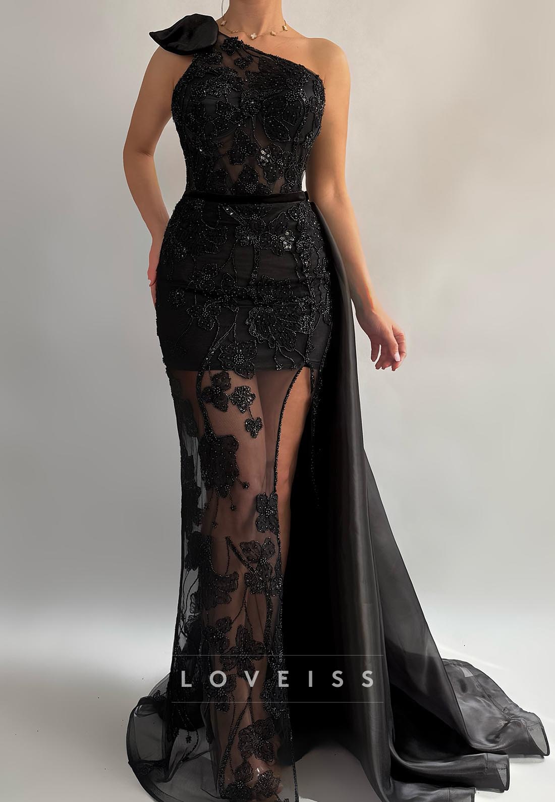 One Shoulder Appliques Sleeveless Sheath Evening Dress