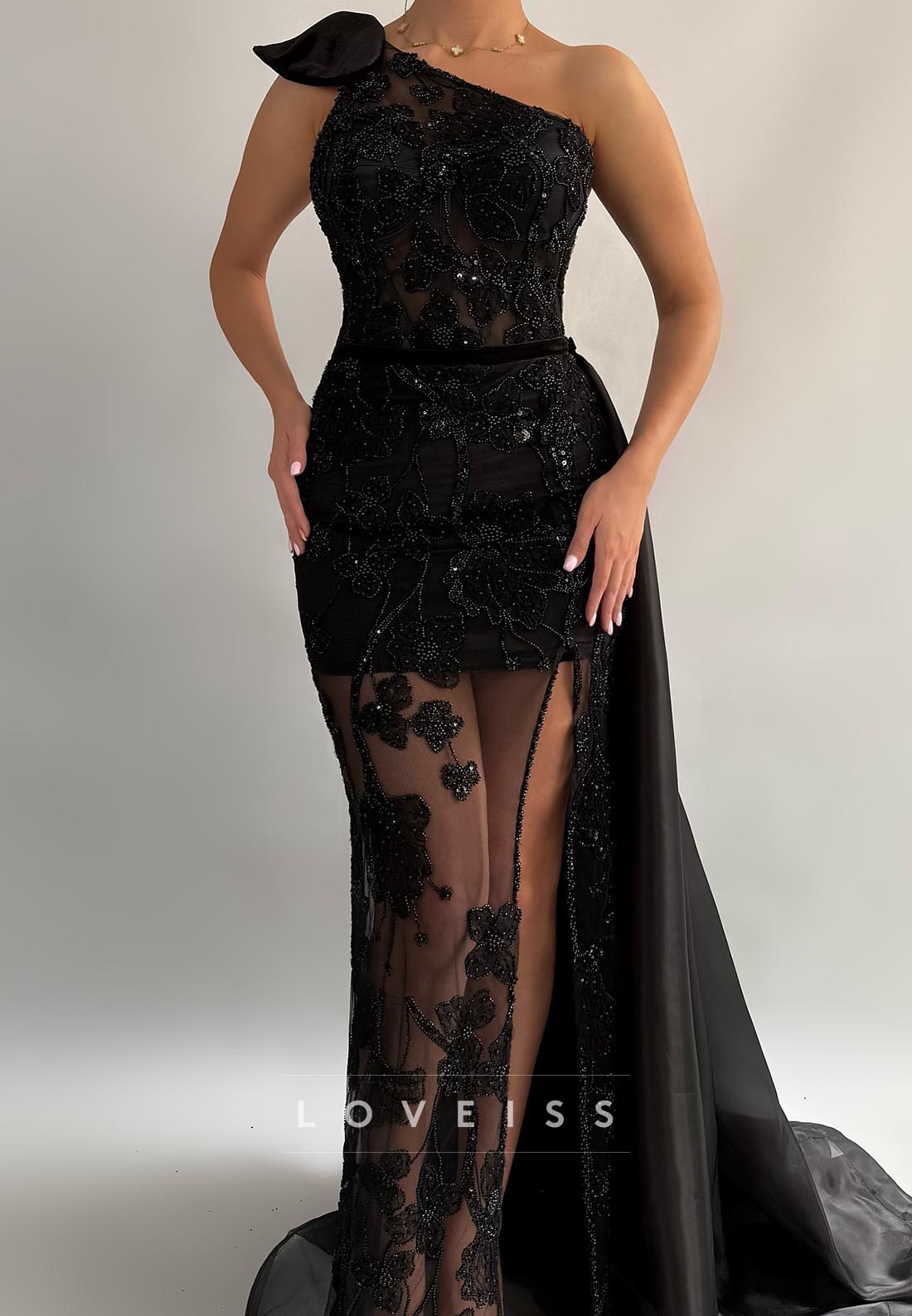 One Shoulder Appliques Sleeveless Sheath Evening Dress