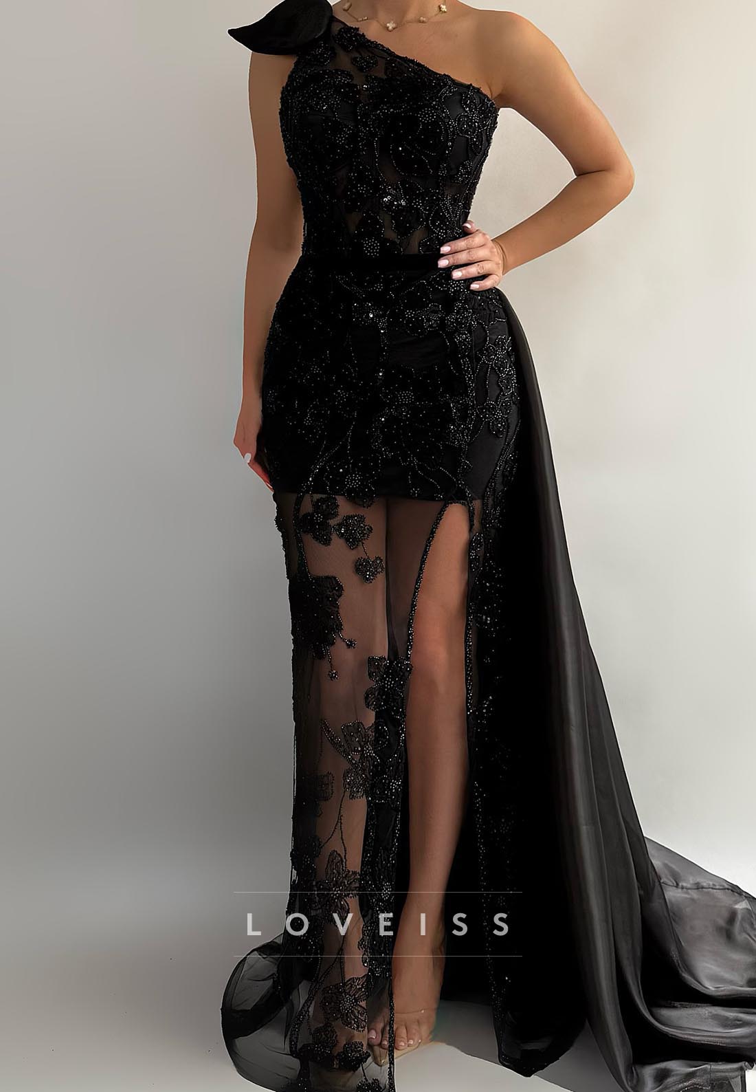 One Shoulder Appliques Sleeveless Sheath Evening Dress
