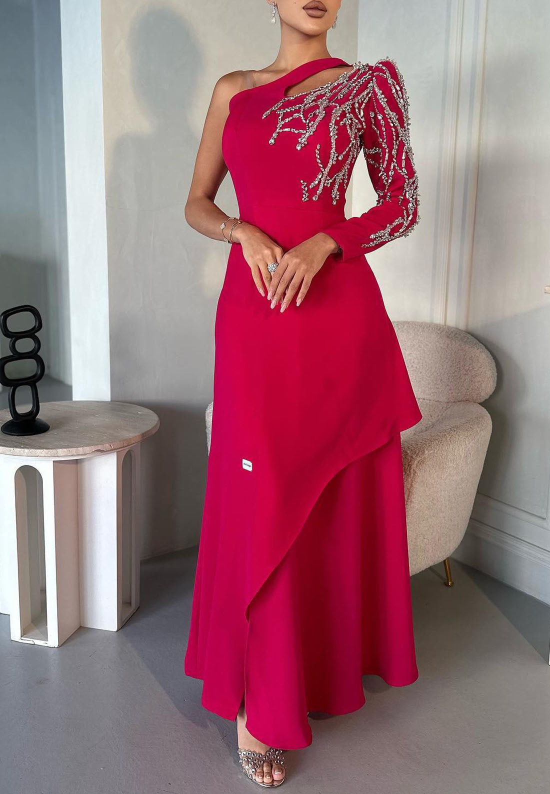 One Shoulder Beaded Sleek Mother of Bride Dress A-Line Evening Dress