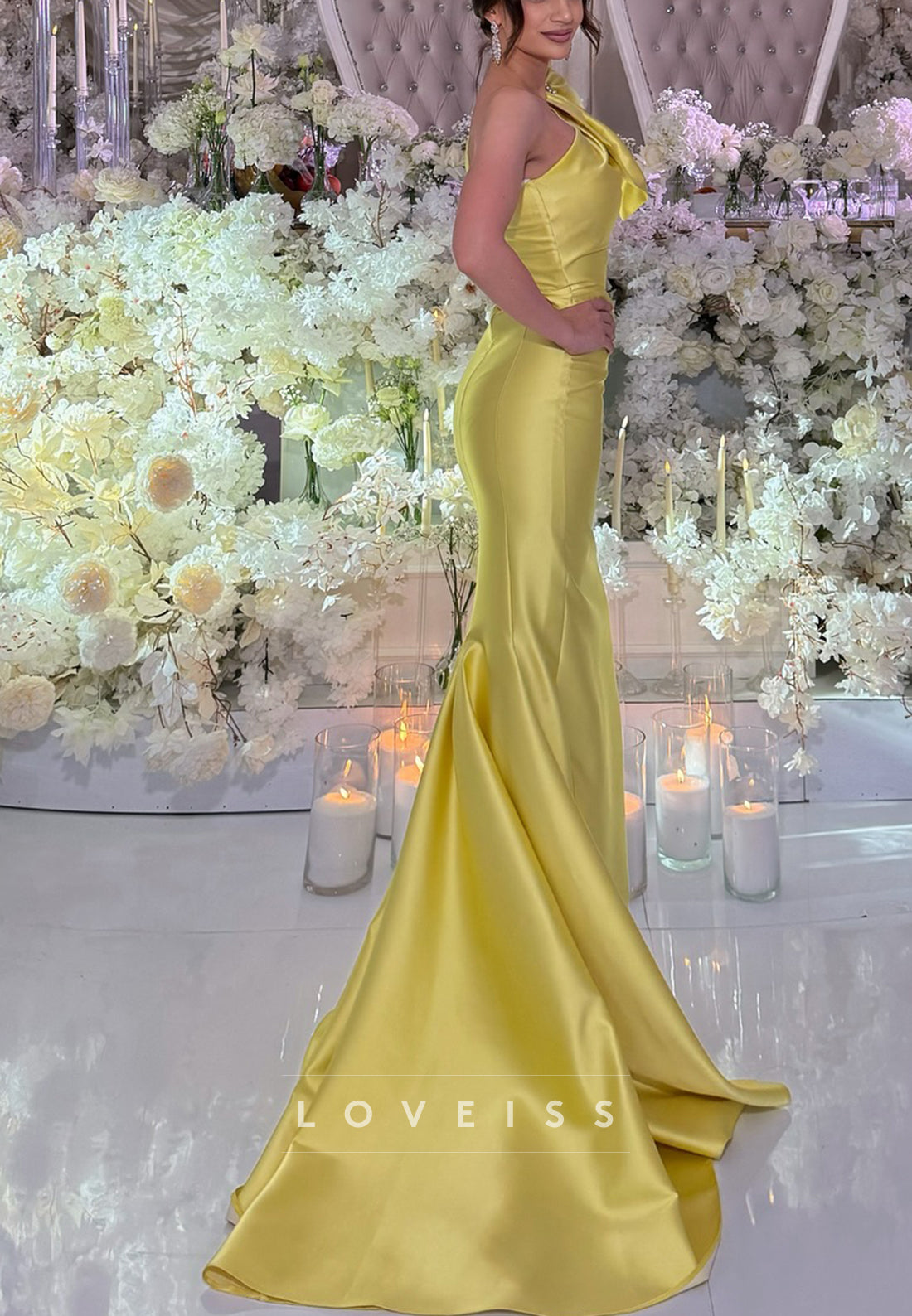 One Shoulder Bow Sleek Fitted Mermaid Evening Dress