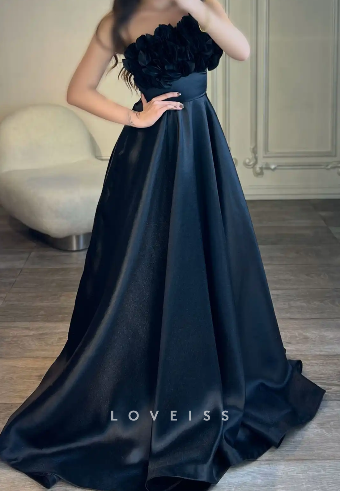 One Shoulder Floral Embellished Pleated Prom Dress A-Line Party Dress