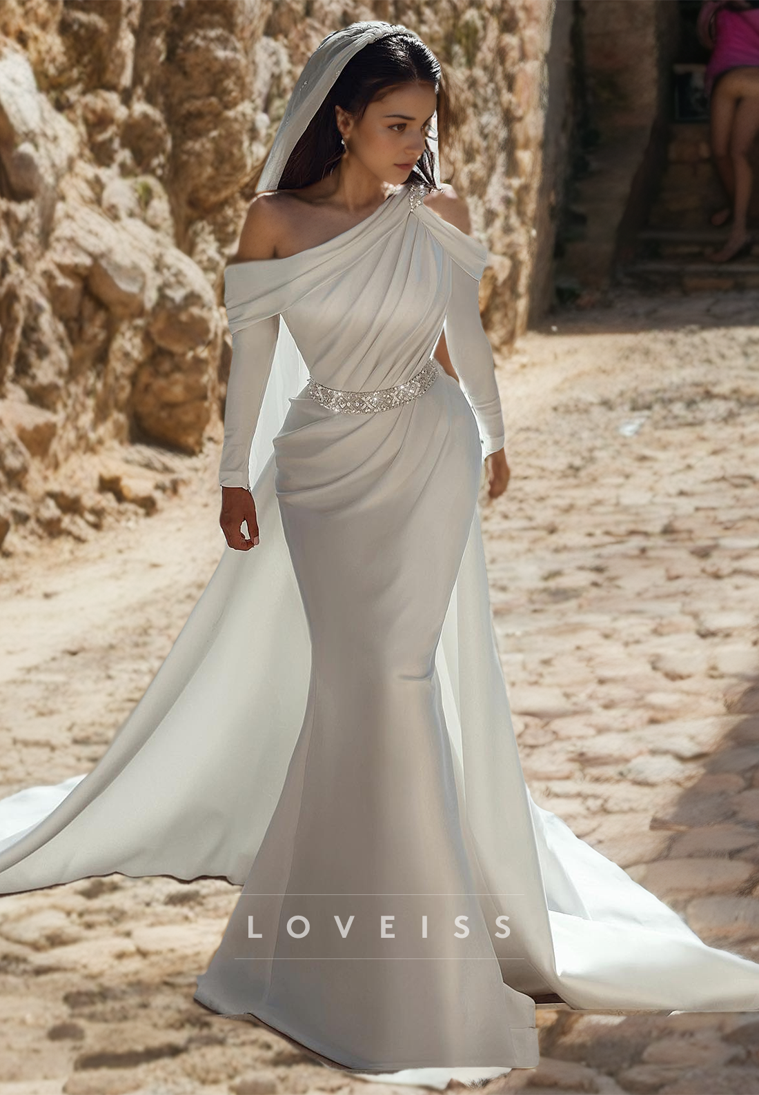 beach one shoulder wedding dress Aire