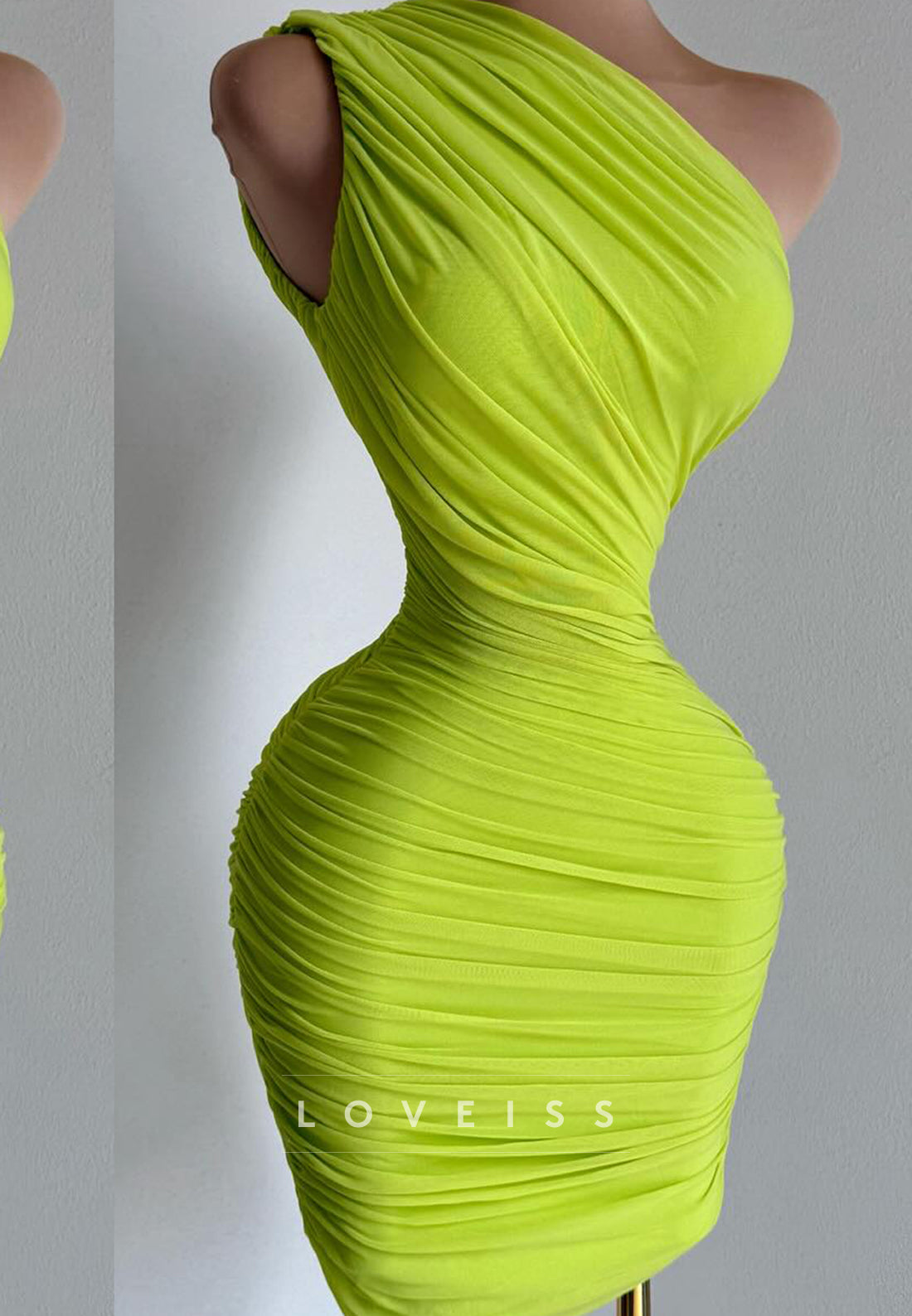One Shoulder Pleated Bodycon Sheath Party Homecoming Dress