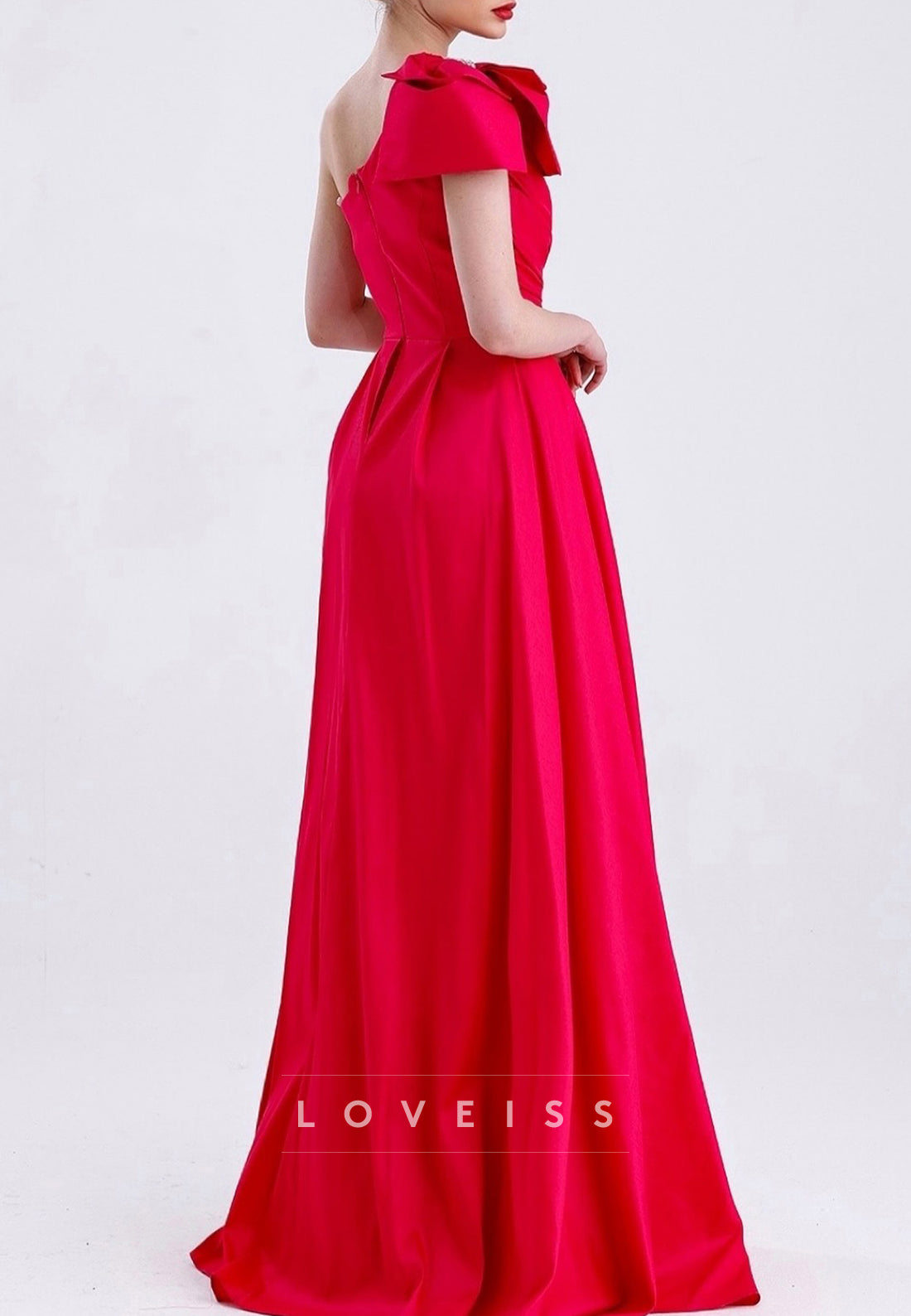 One Shoulder Pleated Bowknot Sheath Evening Dress