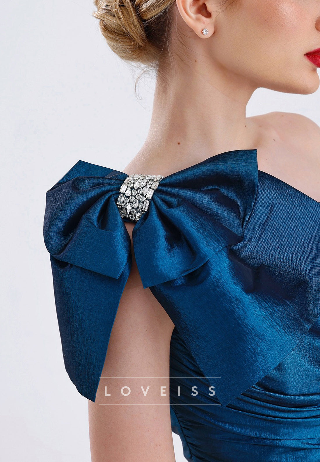 One Shoulder Pleated Bowknot Sheath Evening Dress