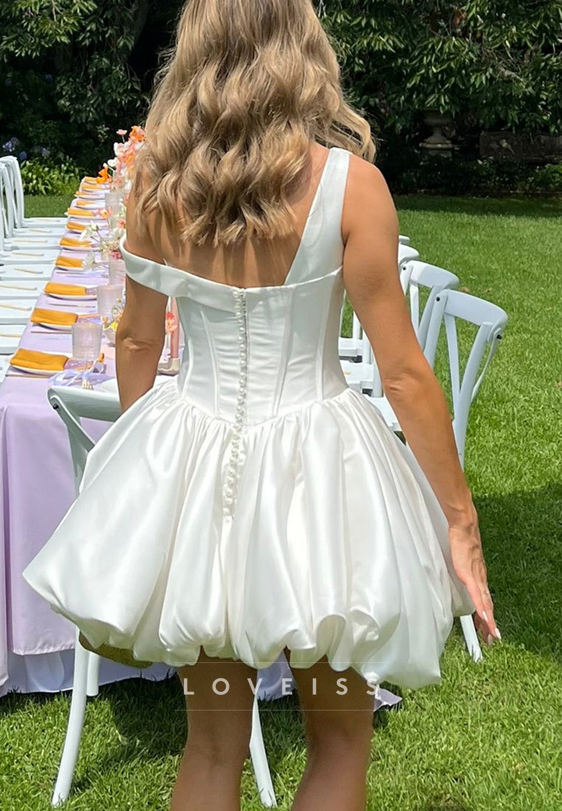 One Shoulder Sleeveleess Pleated Short A-Line Beach Wedding Dress
