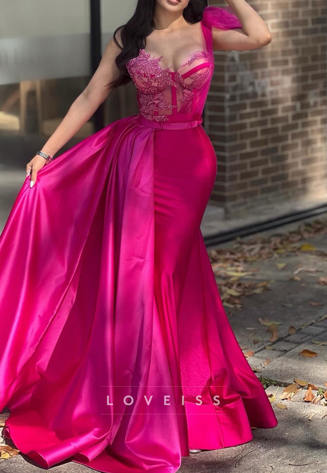 One Shoulder Sleeveless Appliques Prom Dress Mermaid Evening Dress