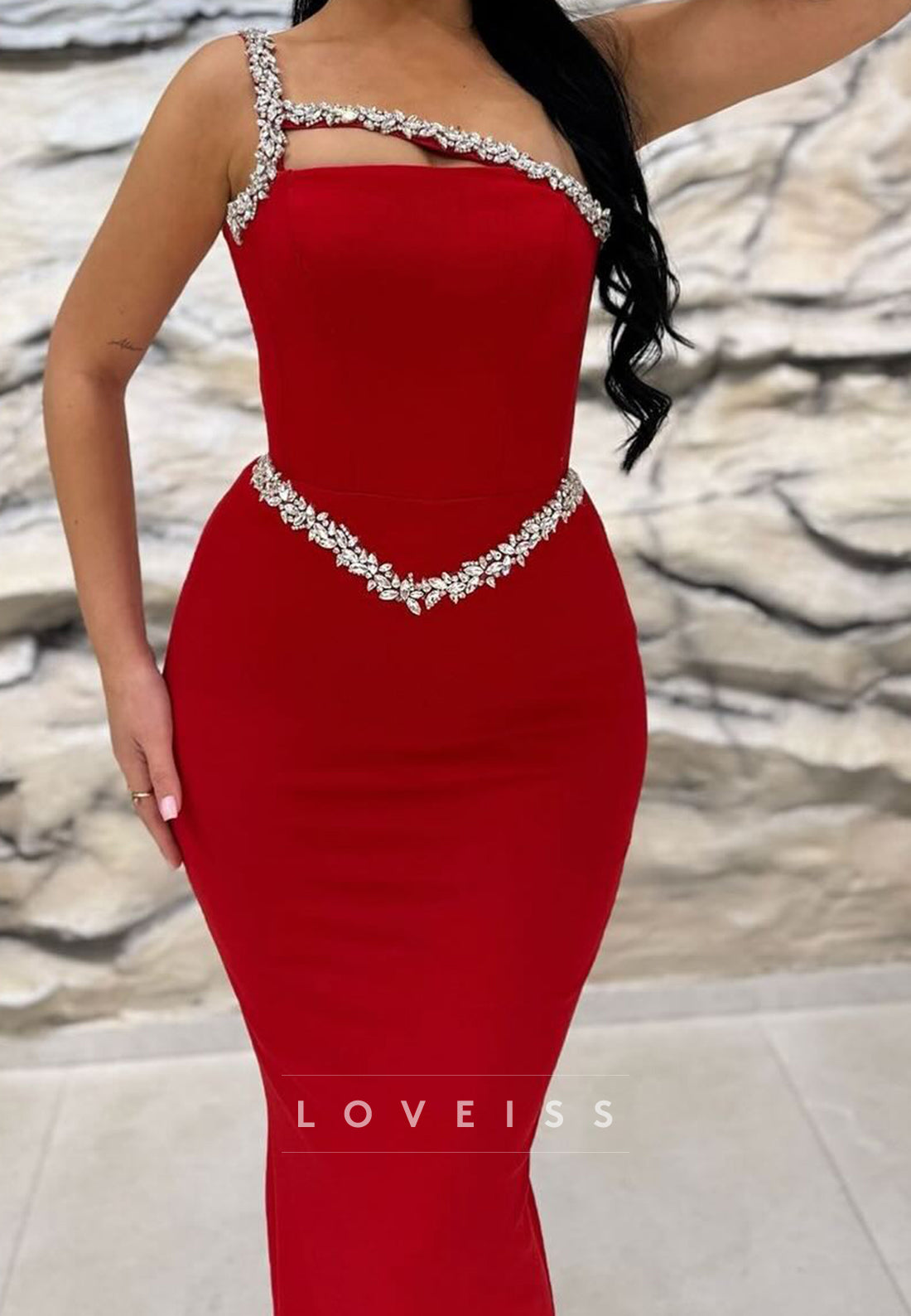 One Shoulder Sleeveless Baeded Sleek Mermaid Prom Dress