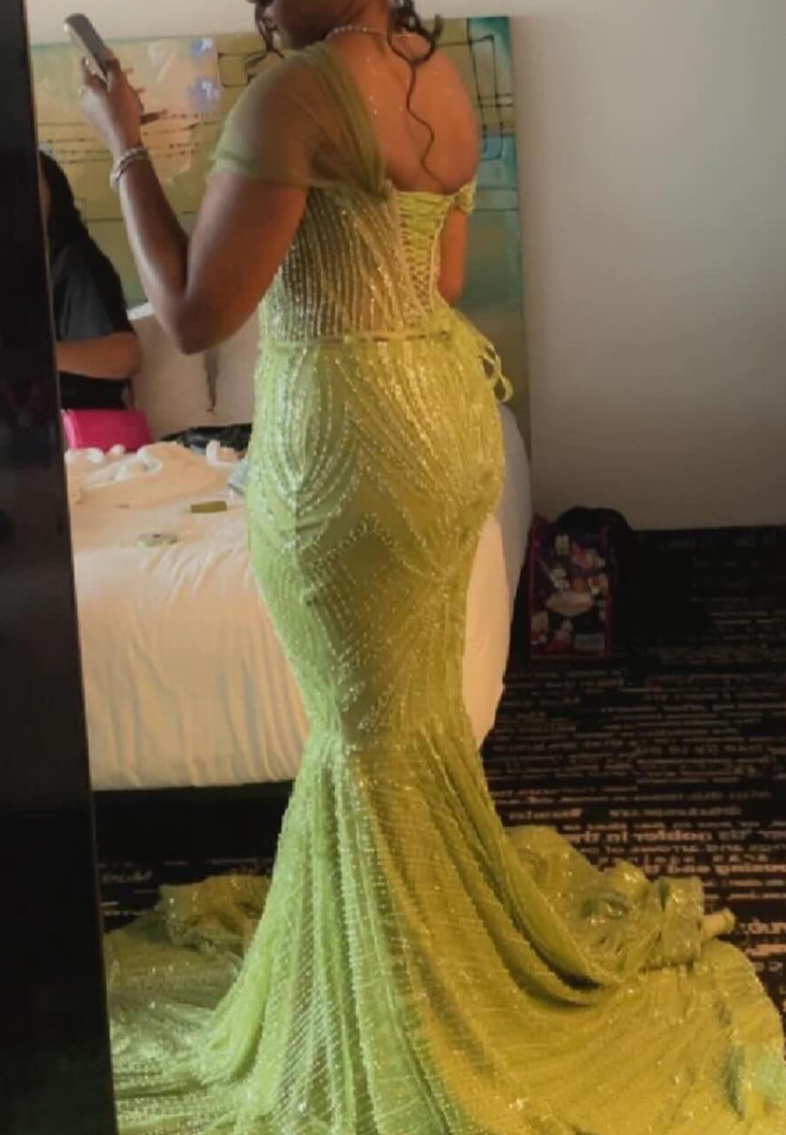 One Shoulder Sleeveless Beaded Emboridery Sparkly Mermaid Prom Dress for Black Girls