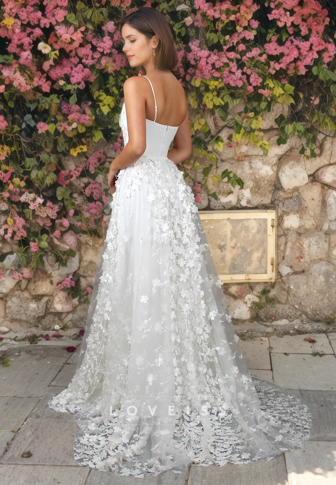 One Shoulder Sleeveless Floral Embellished A-Line Beach Wedding Dress