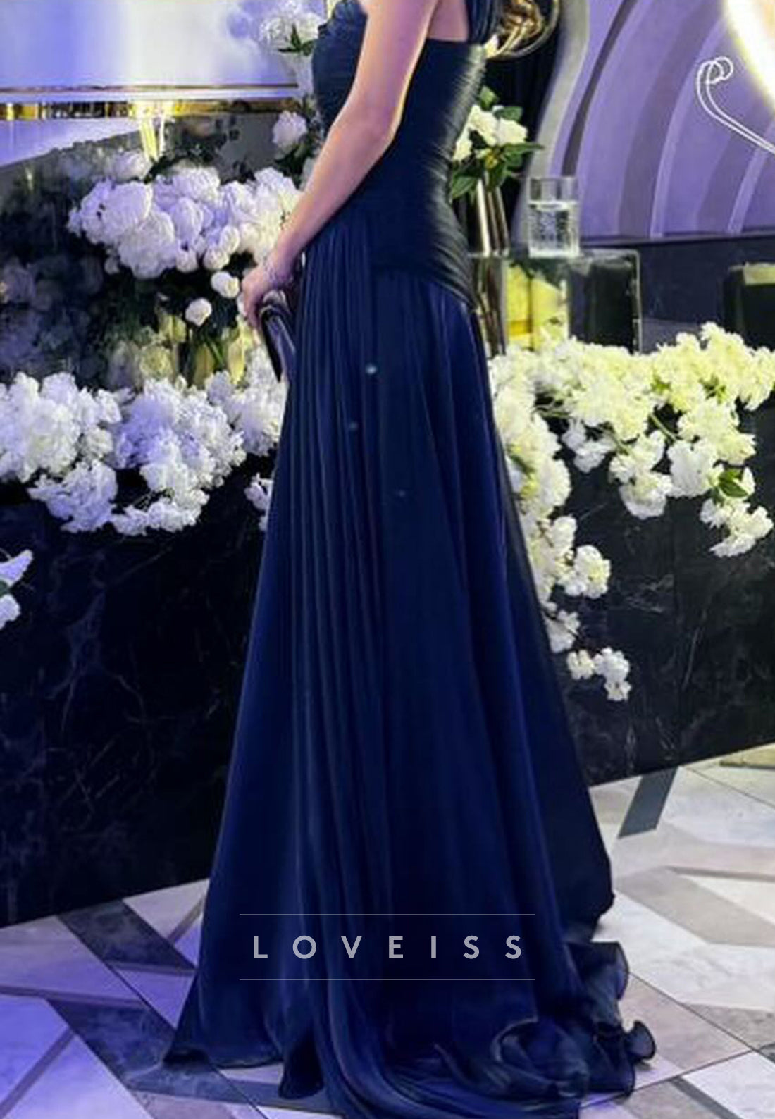 One Shoulder Sleeveless Pleated A-Line Evening Dress