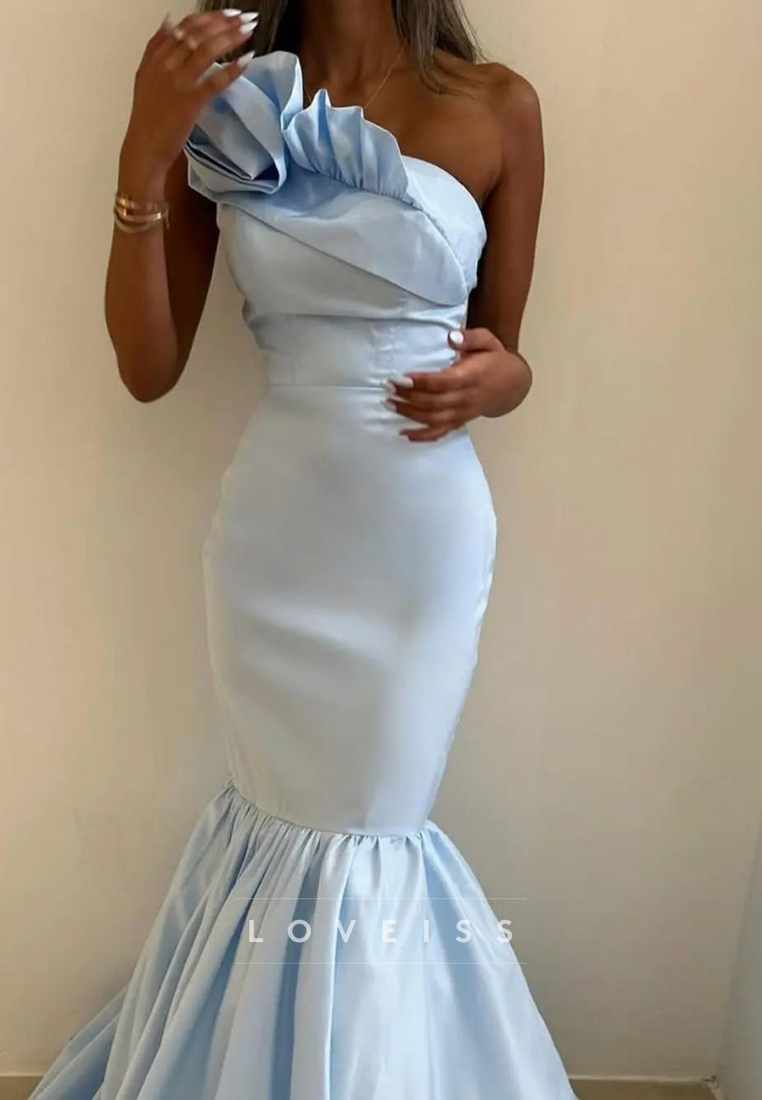 One Shoulder Sleeveless Pleated Mermaid Formal Dress