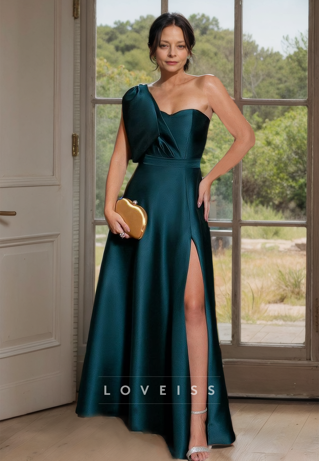 One Shoulder Sleeveless Pleated Sleek Satin A-Line Mother of Bride Dress