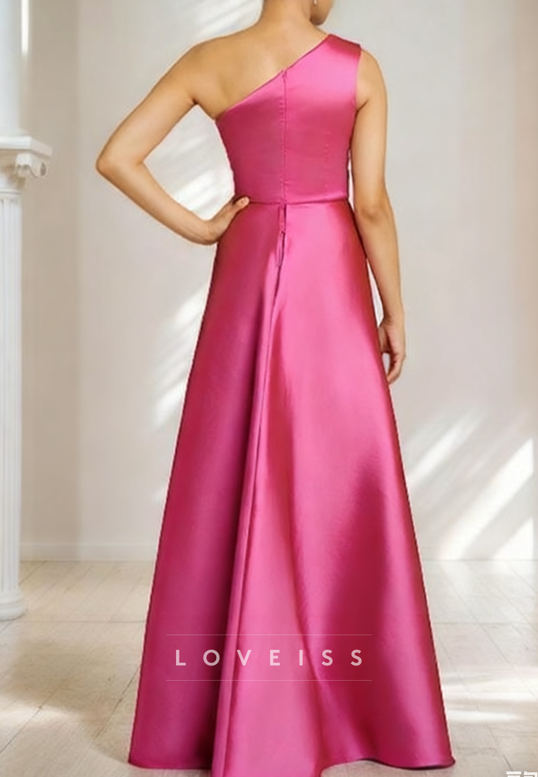 One Shoulder Sleeveless Satin Sheath Mother of Bride Dress