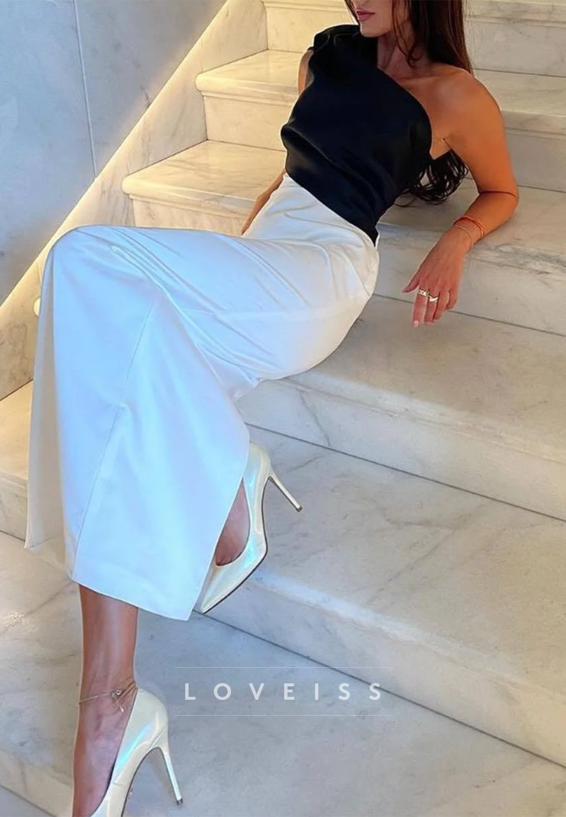 One Shoulder Sleeveless Sleek Mermaid Evening Dress