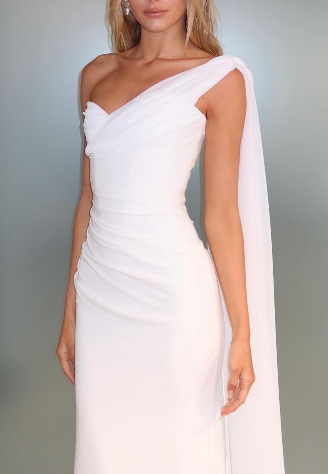 One Shoulder Sleeveless Sleek Mermaid Wedding Dress