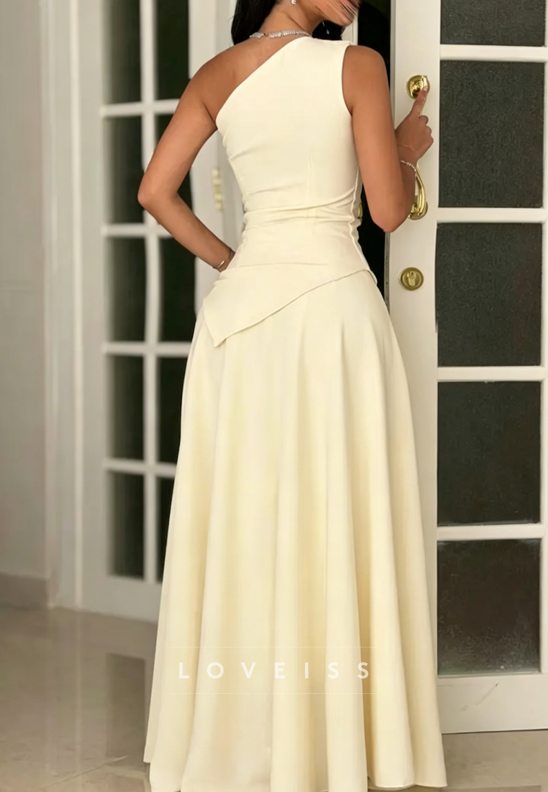 One Shoulder Sleeveless Yellow A-Line Wedding Guest Dress