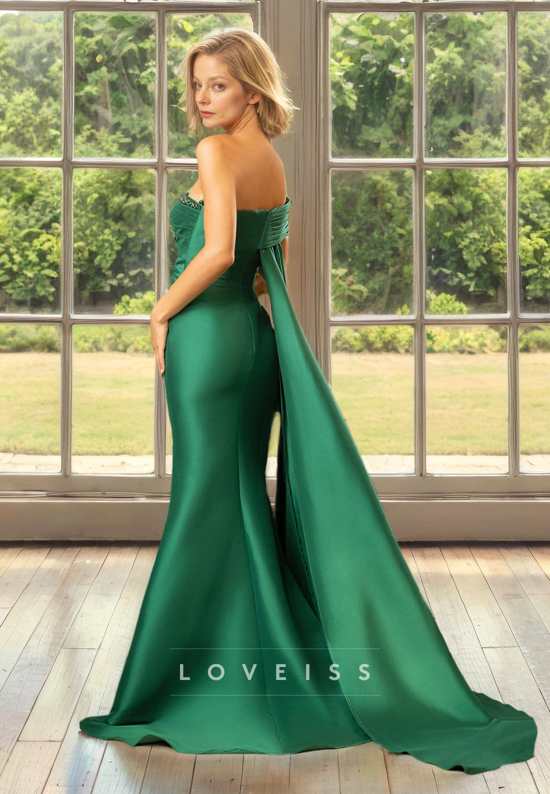 One Shoulder Strapless Appliques Sleek Satin Mermaid Mother of Bride Dress