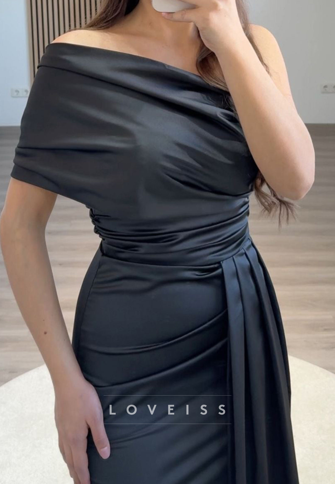 One Shoulder Strapless Pleated Bodycon Sheath Formal Dress