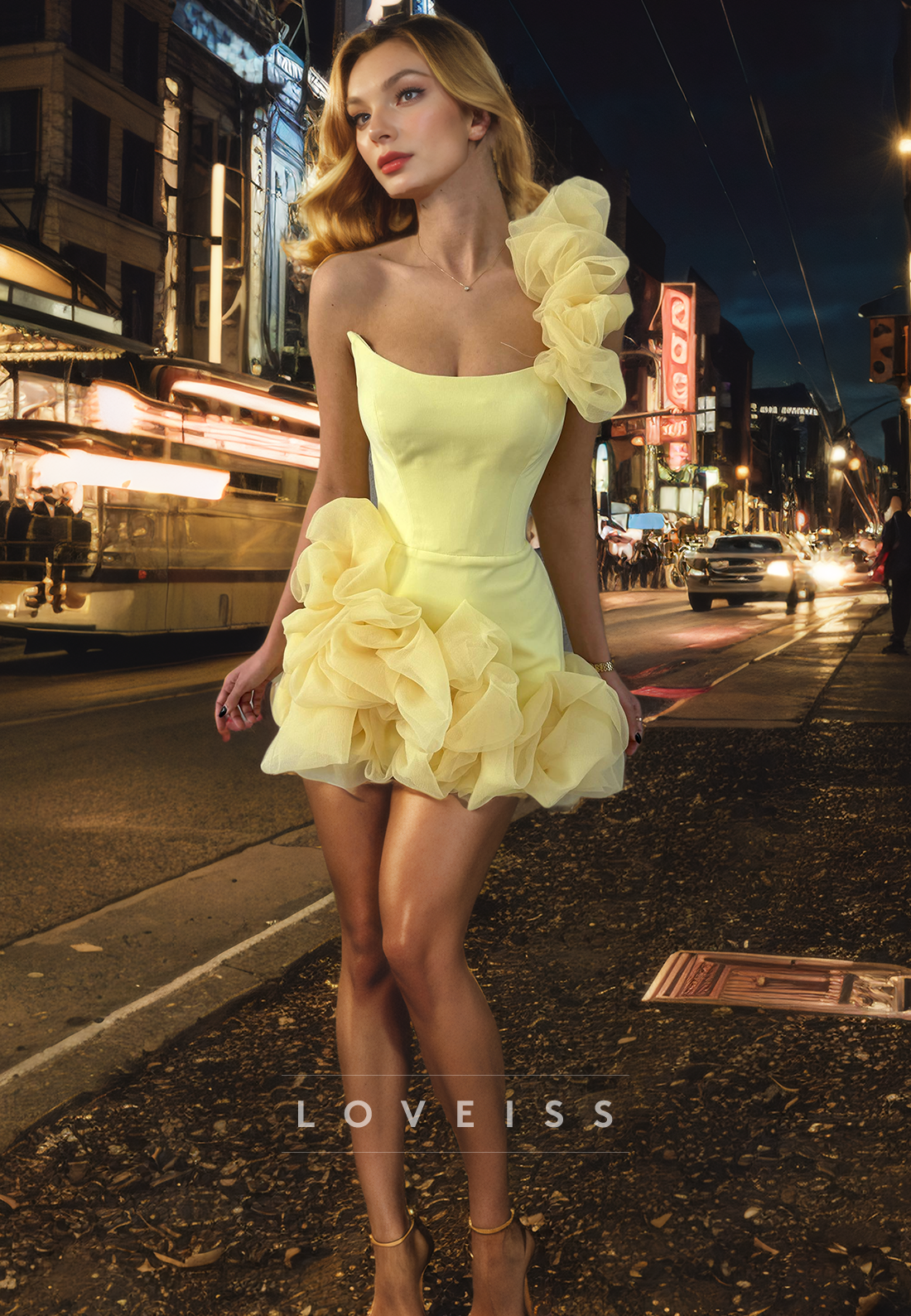 One Shoulder Strapless Tulle Sleek Satin Elegant Party Homecoming Dress