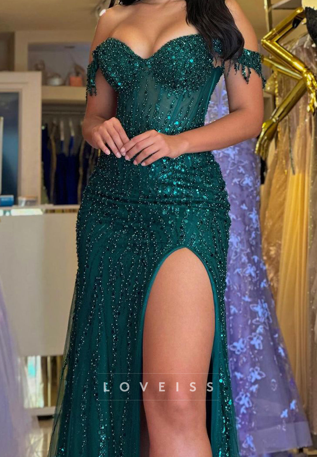 Off-Shoulder Strapless Sparkly Mermaid Prom Dress